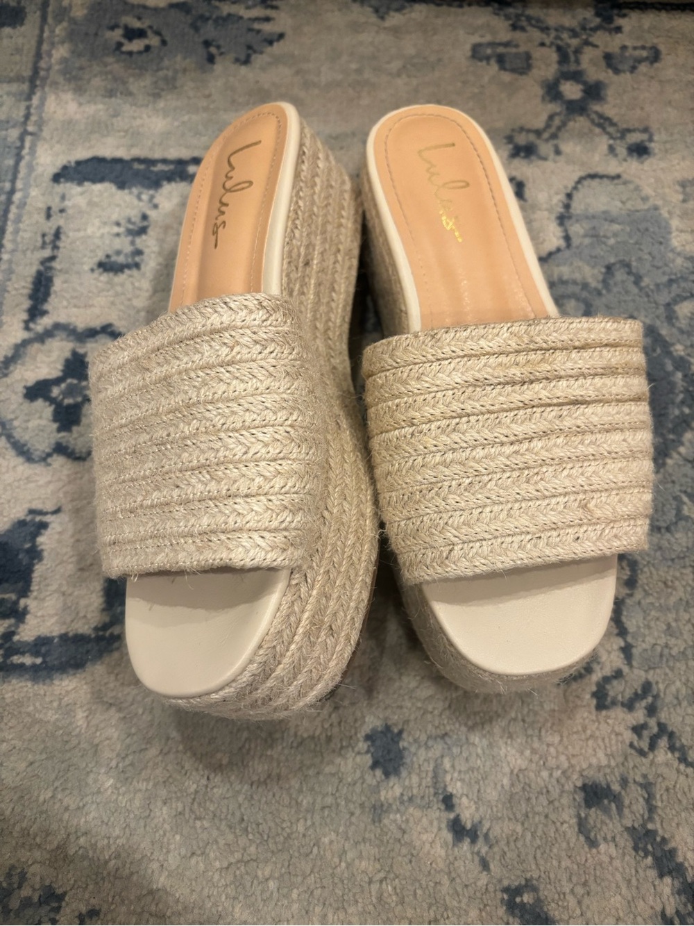 Lulu's Natural-Tone Braided Espadrille Platform Slides